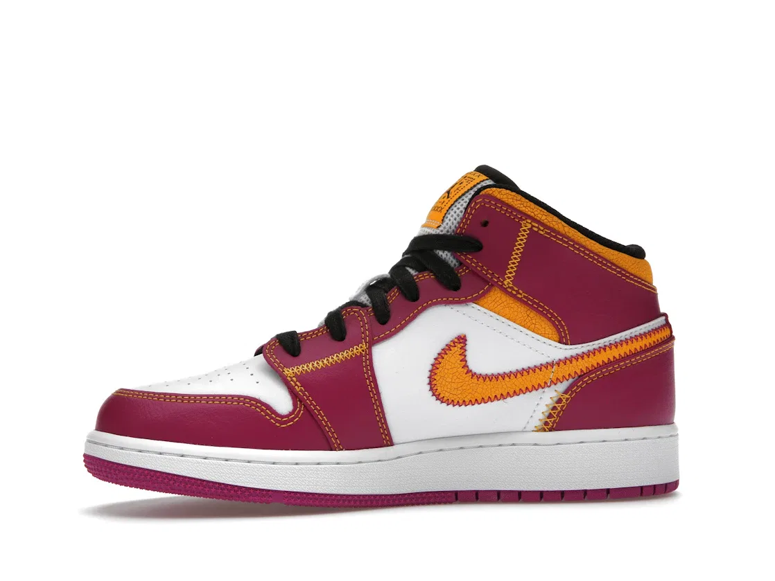 Детские кроссовки с принтом Jordan 1 Mid Jordan, White/Fuchsia-Orange-Black — фото 3