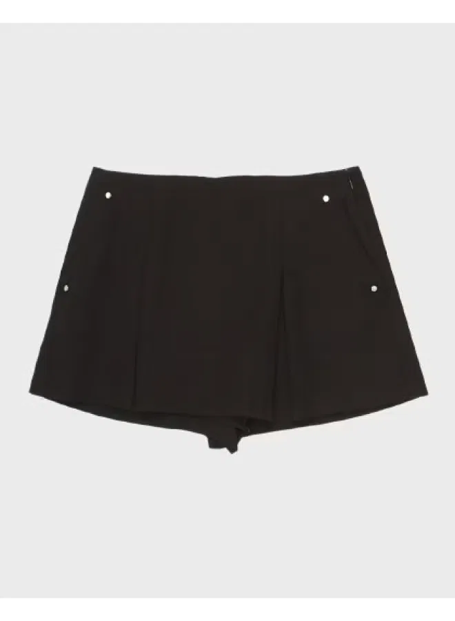 Шорты-юбка со складками и боковой молнией Zara, черный