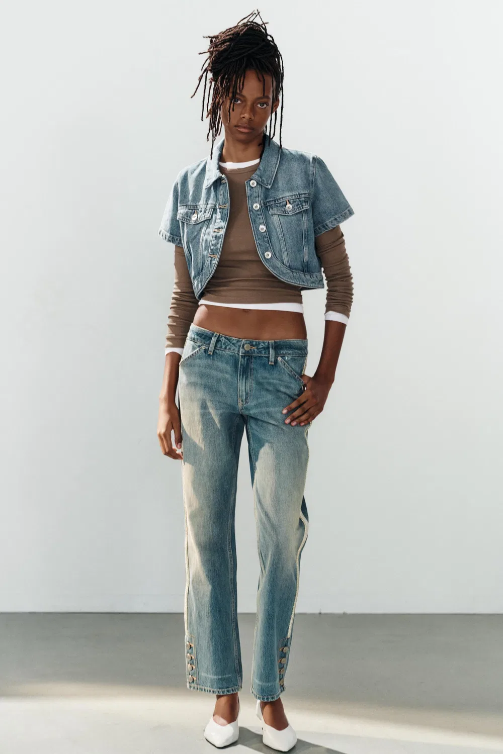 Джинсы TRF средней посадки прямого кроя с боковыми вставками ZARA, Blue