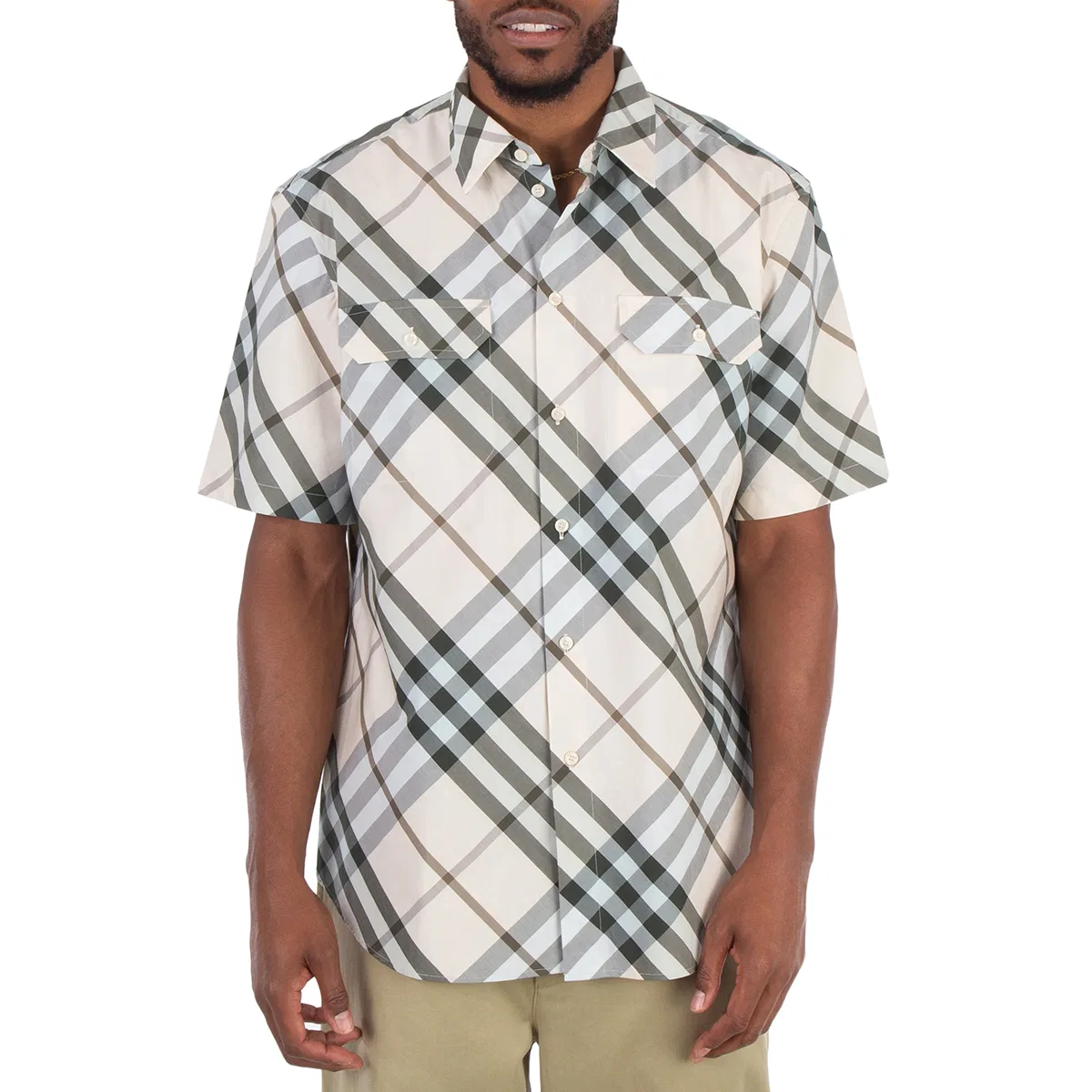 Рубашка мужская с принтом Check Cotton Shirt Burberry, Alabaster Ip Check