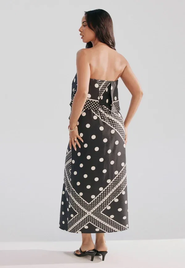Платье миди с принтом горошек Tall fit - bandeau scarf detail day dress Next, Monochrome polka dot — фото 3