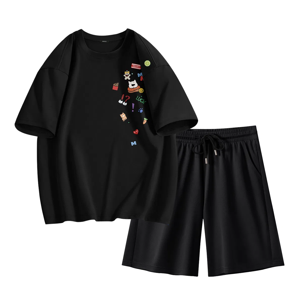 Детский комплект пижам MINISO, Ice Silk Is Really Comfortable Black Ma Da Cute Amusement Park Left Shoulder Logo+Black Ma Da Cute Amusement Park Pants Logo