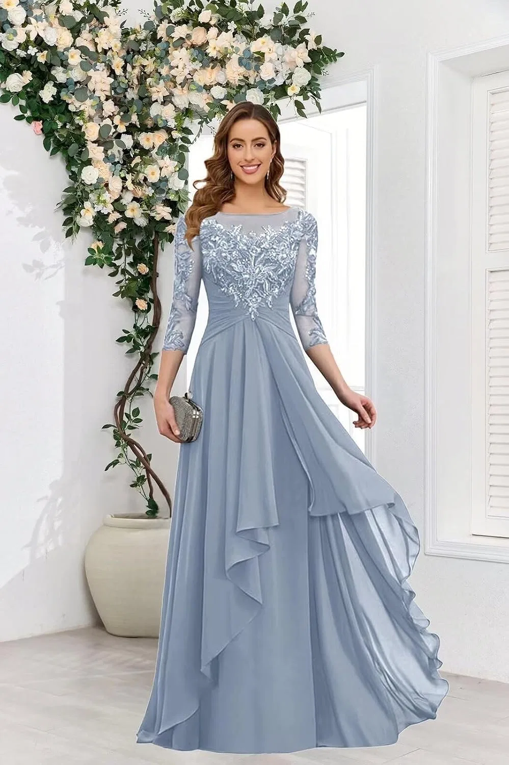 Женское формальное платье с кружевными аппликациями Chiffon, Eucalyptus — фото 4