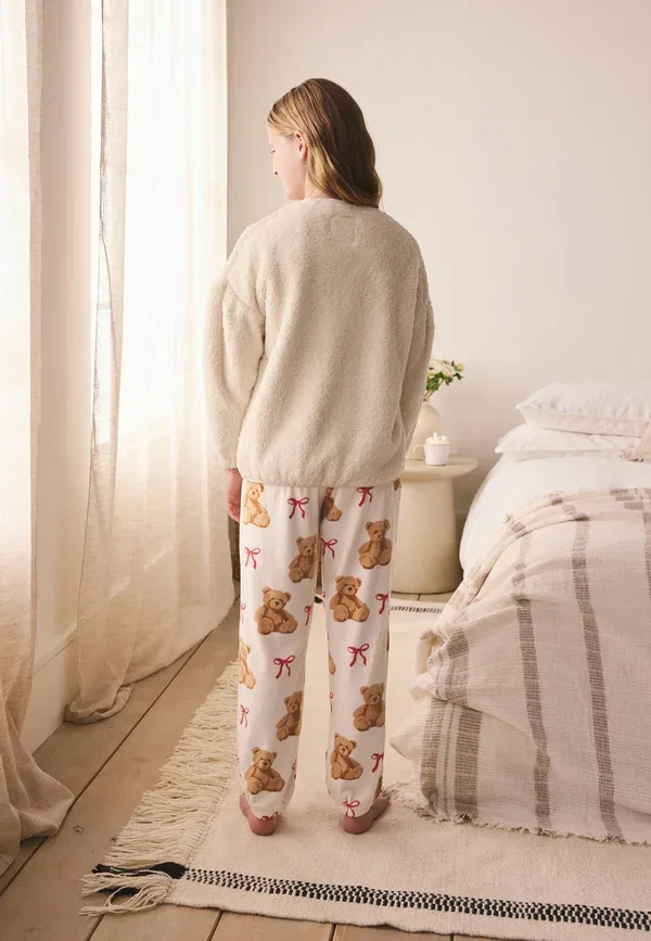 Пижамный комплект из флиса, Regular fit, pyjama set, Next, Cream bear applique, кремовый — фото 2
