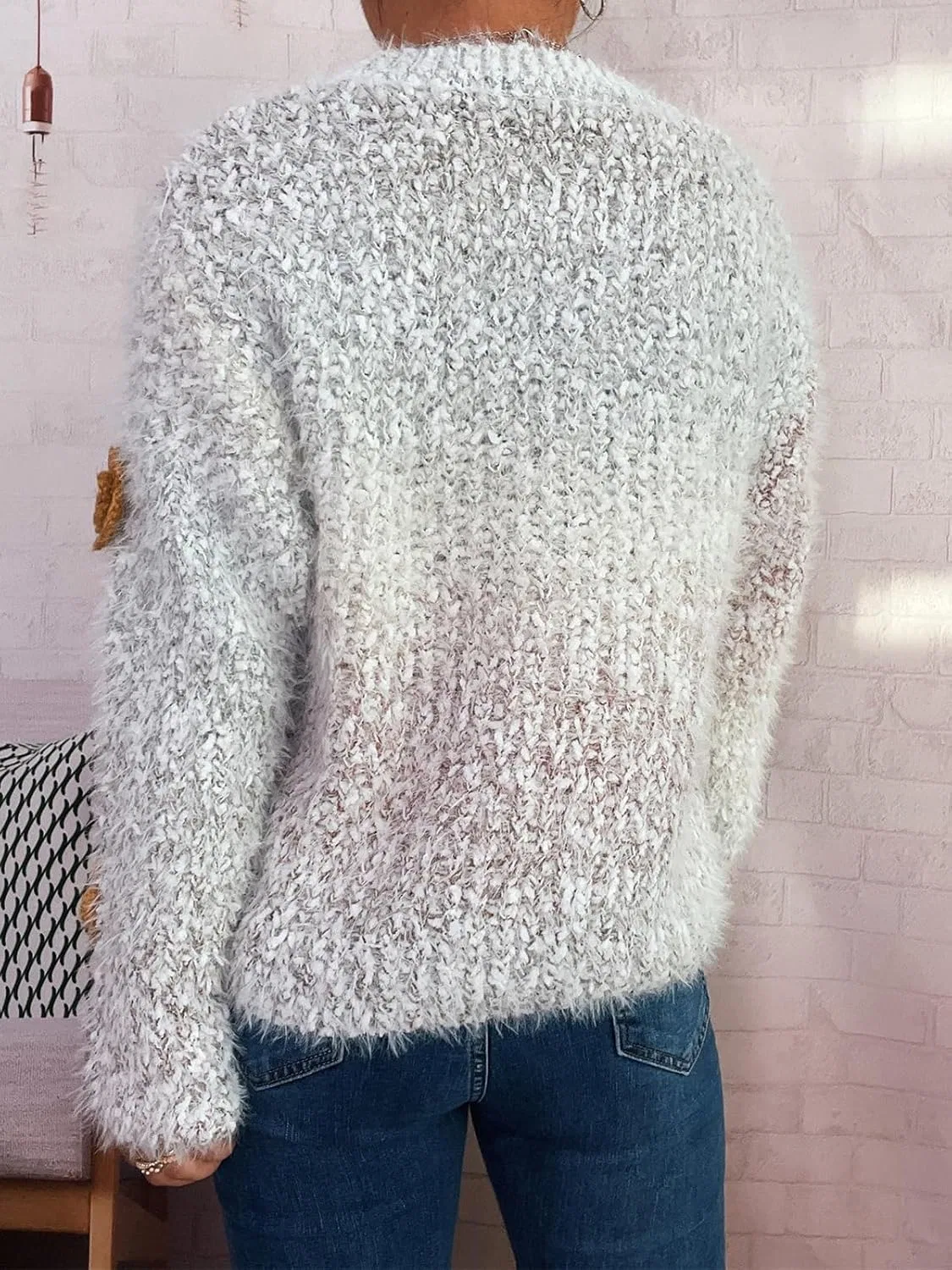 Женский свитер с 3D-аппликацией из цветов, Pastel Gradient Knit Pullover — фото 3