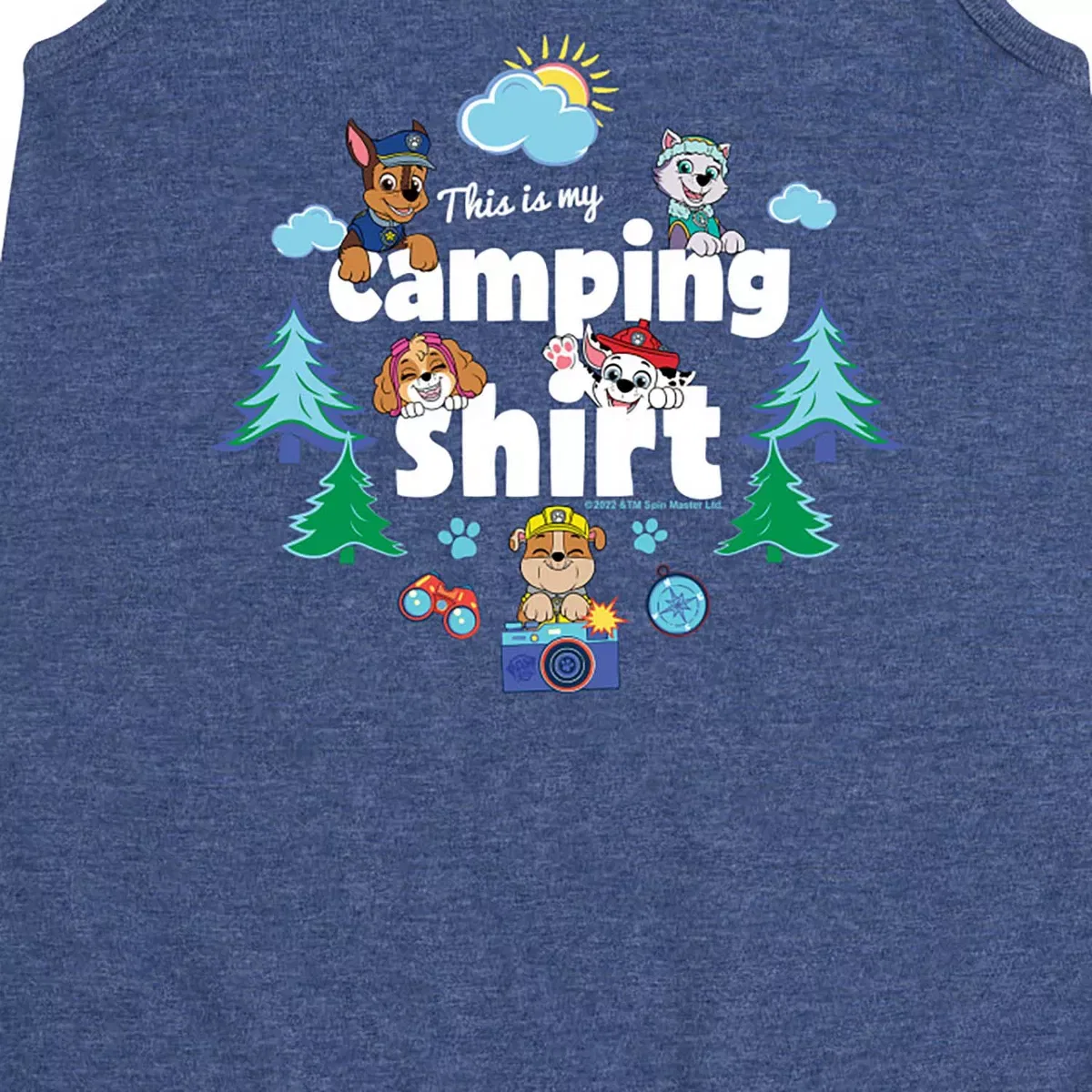 Детское платье-трапеция без рукавов с принтом PAW Patrol This Is My Camping Shirt, Heather Navy — фото 2