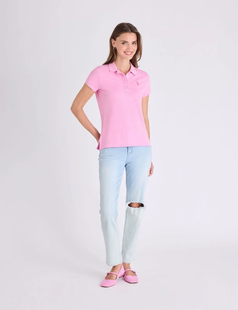 Женская футболка-поло U.S. Polo Assn. Ruffle Trim Slub Jersey, розовый — фото 3