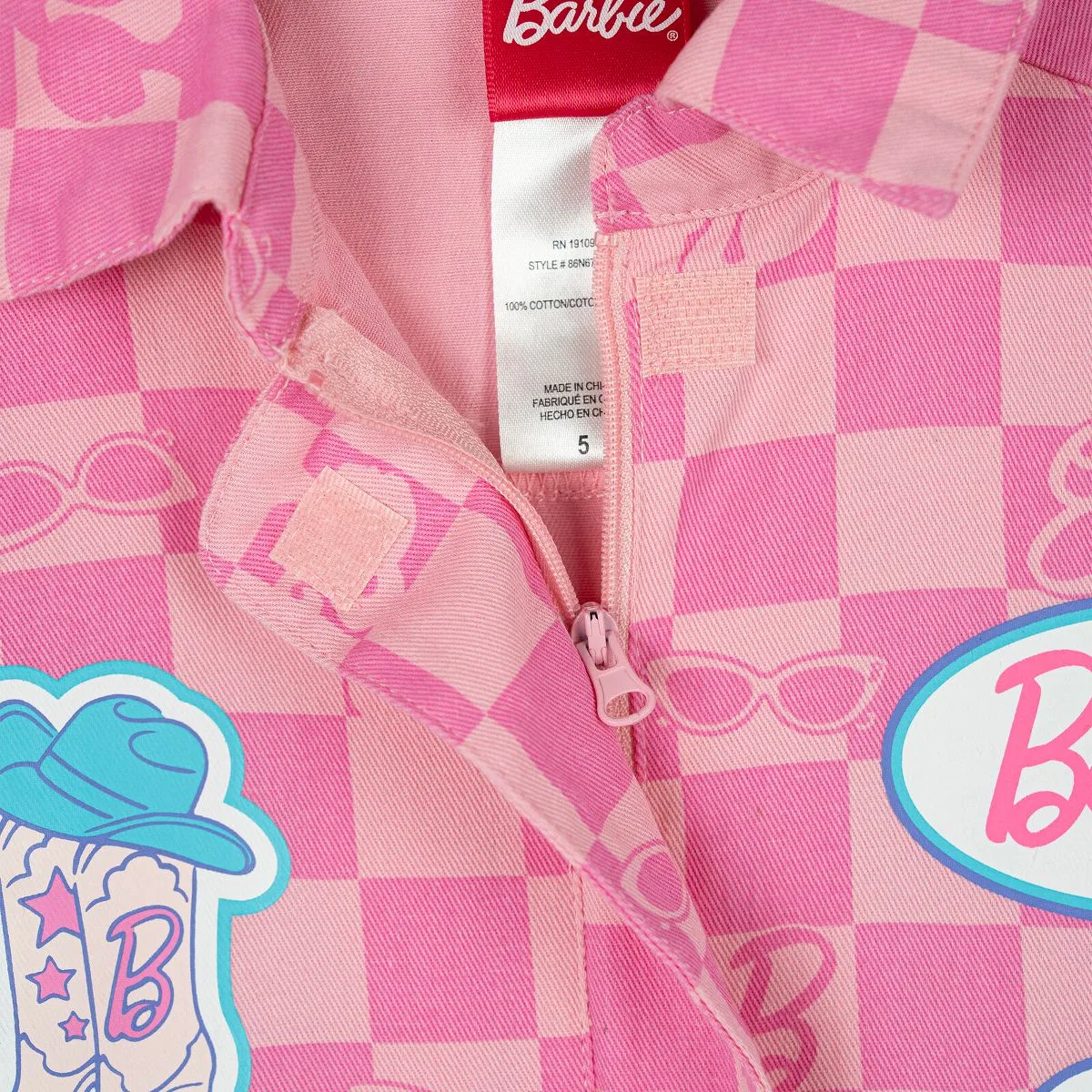 Детское комбинезон-кимоно для девочек с принтом Барби Racing Zip Up Coverall Barbie, Pink — фото 3