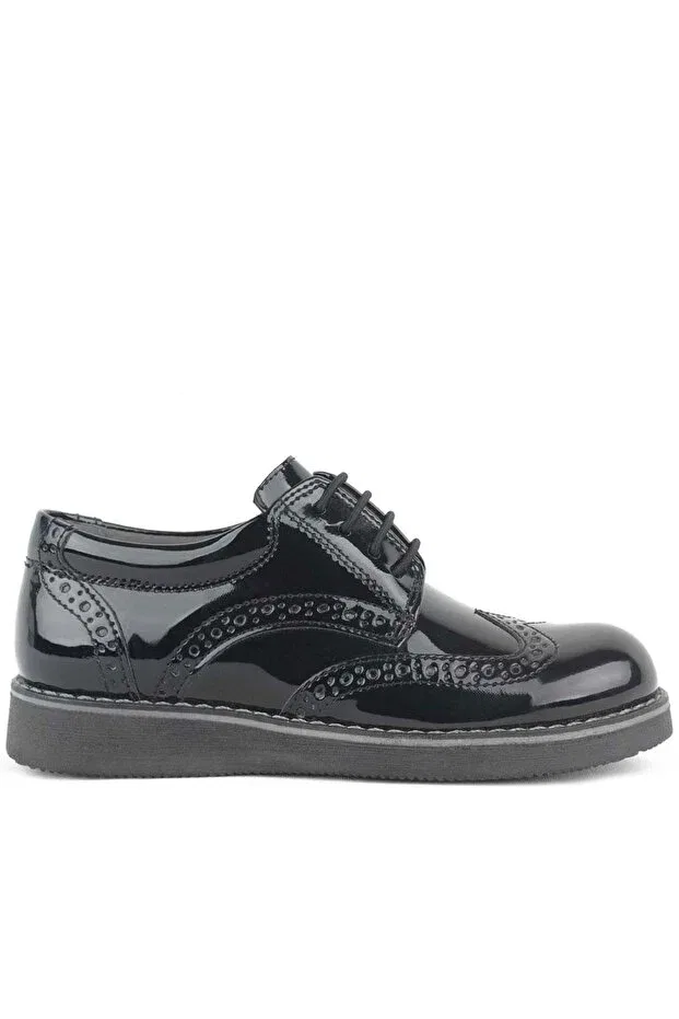 Детские классические туфли для мальчиков с лакированной кожи Hidra black patent leather rubber laced, Rakerplus, Черный — фото 4