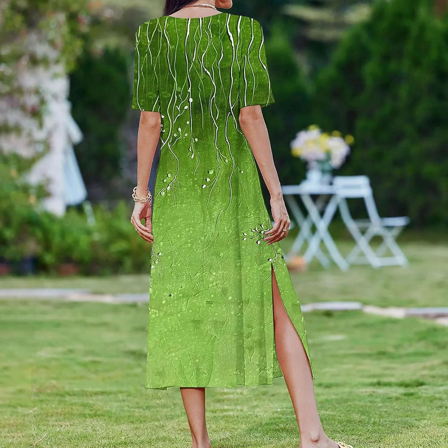 Женское свободное платье с принтом Casual, Green — фото 4