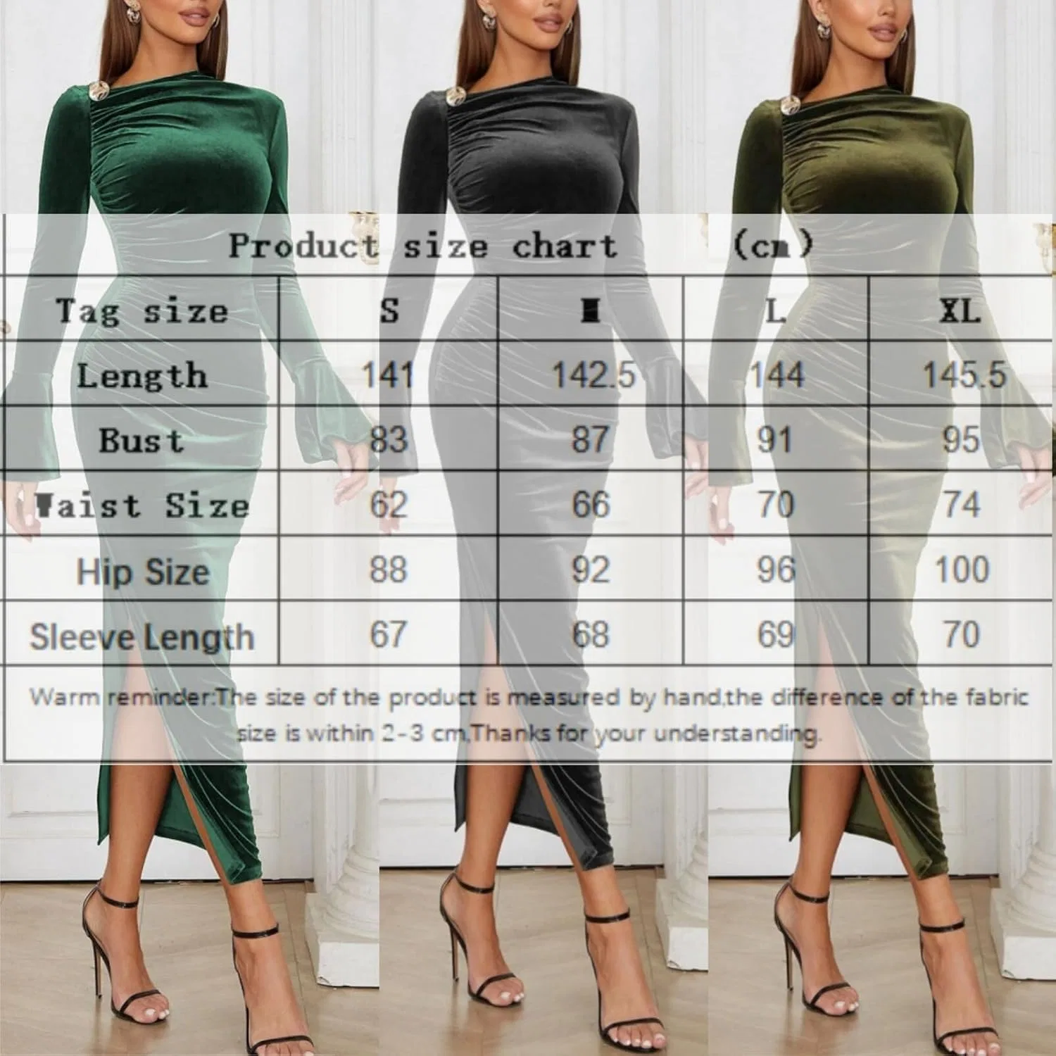 Женское бархатное платье-футляр с высокой талией и разрезом, Dark Green — фото 2