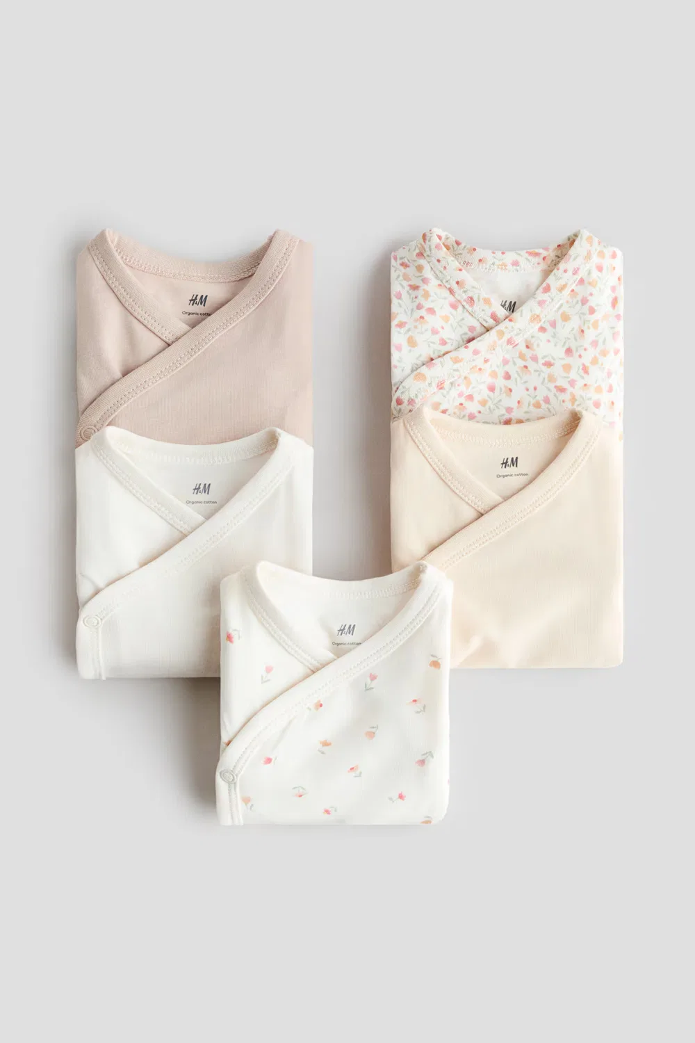 5 хлопковых боди в упаковке H&M, Helles Mattrosa/Geblümt — фото 2