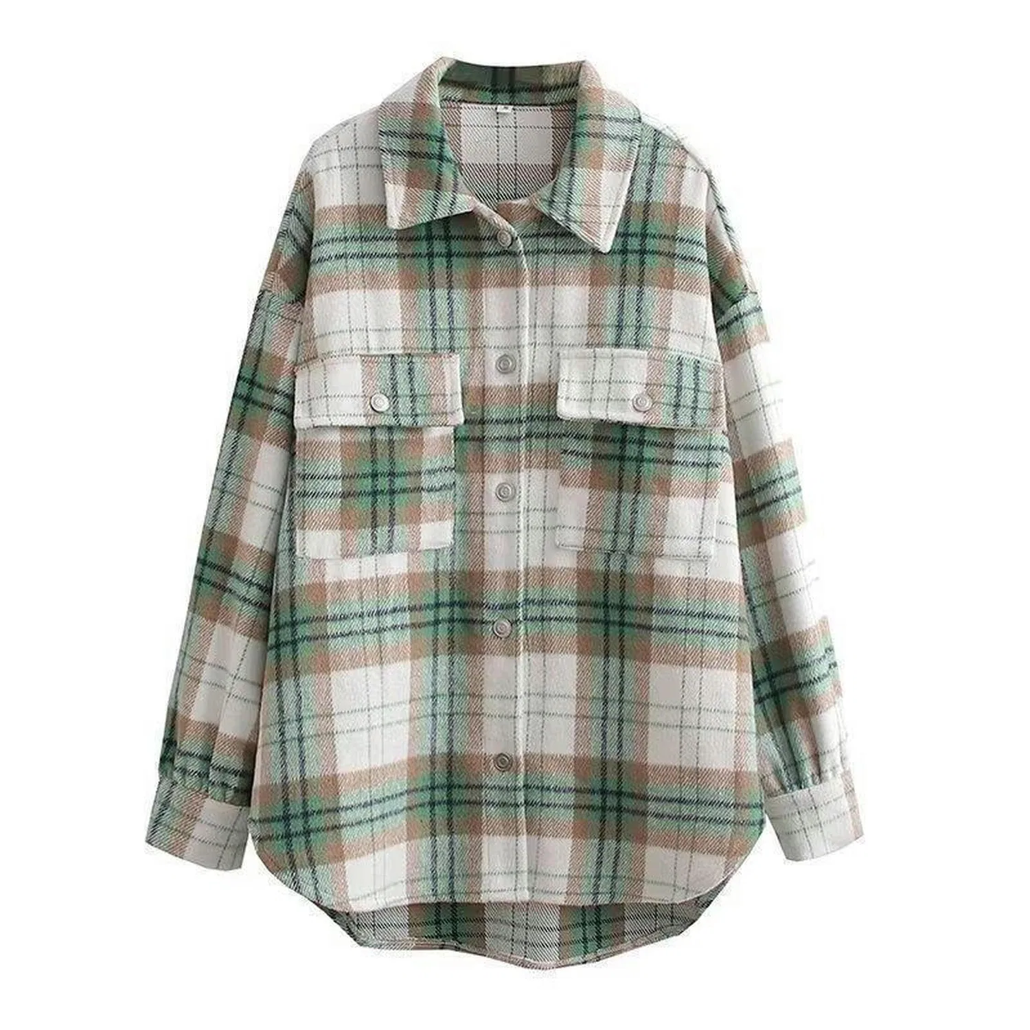 Женское пальто-рубашка с принтом в клетку, с длинным рукавом, модель Plaid Viola, Griglia Viola — фото 4