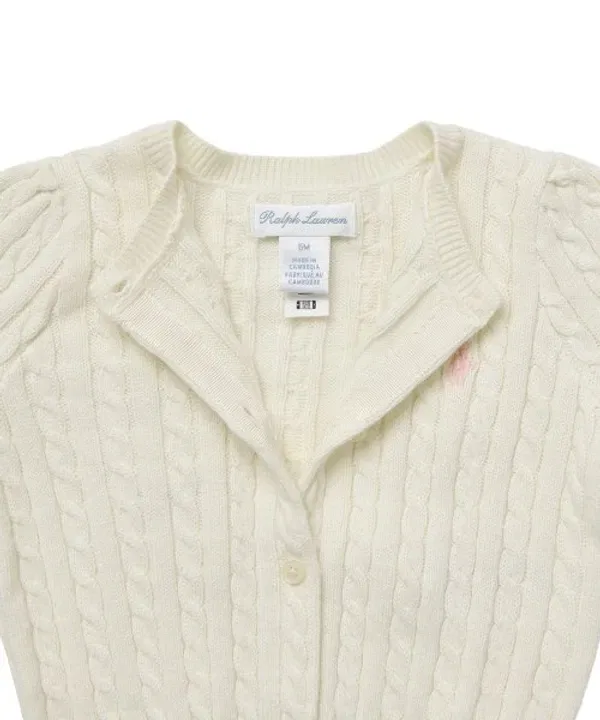 Кардиган из хлопка, кабельная вязка, Polo Ralph Lauren Children, слоновая кость — фото 3