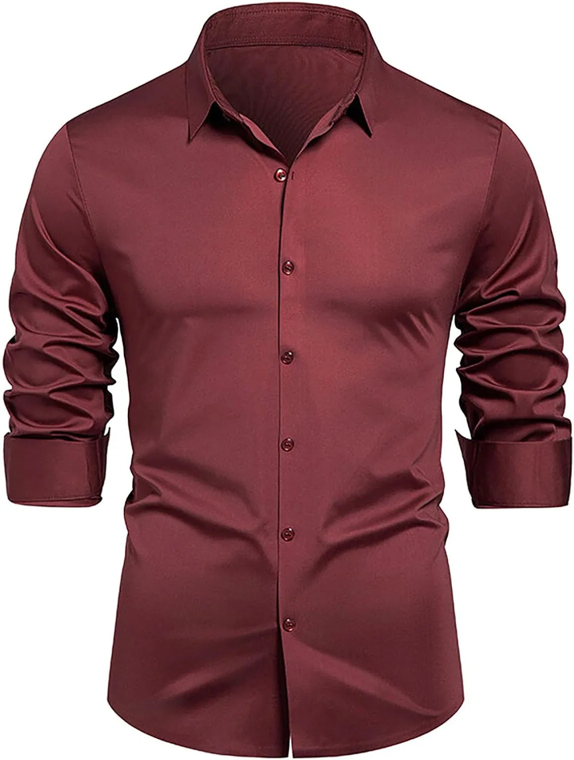 Мужская деловая рубашка с отложным воротником, Solid Color, Red