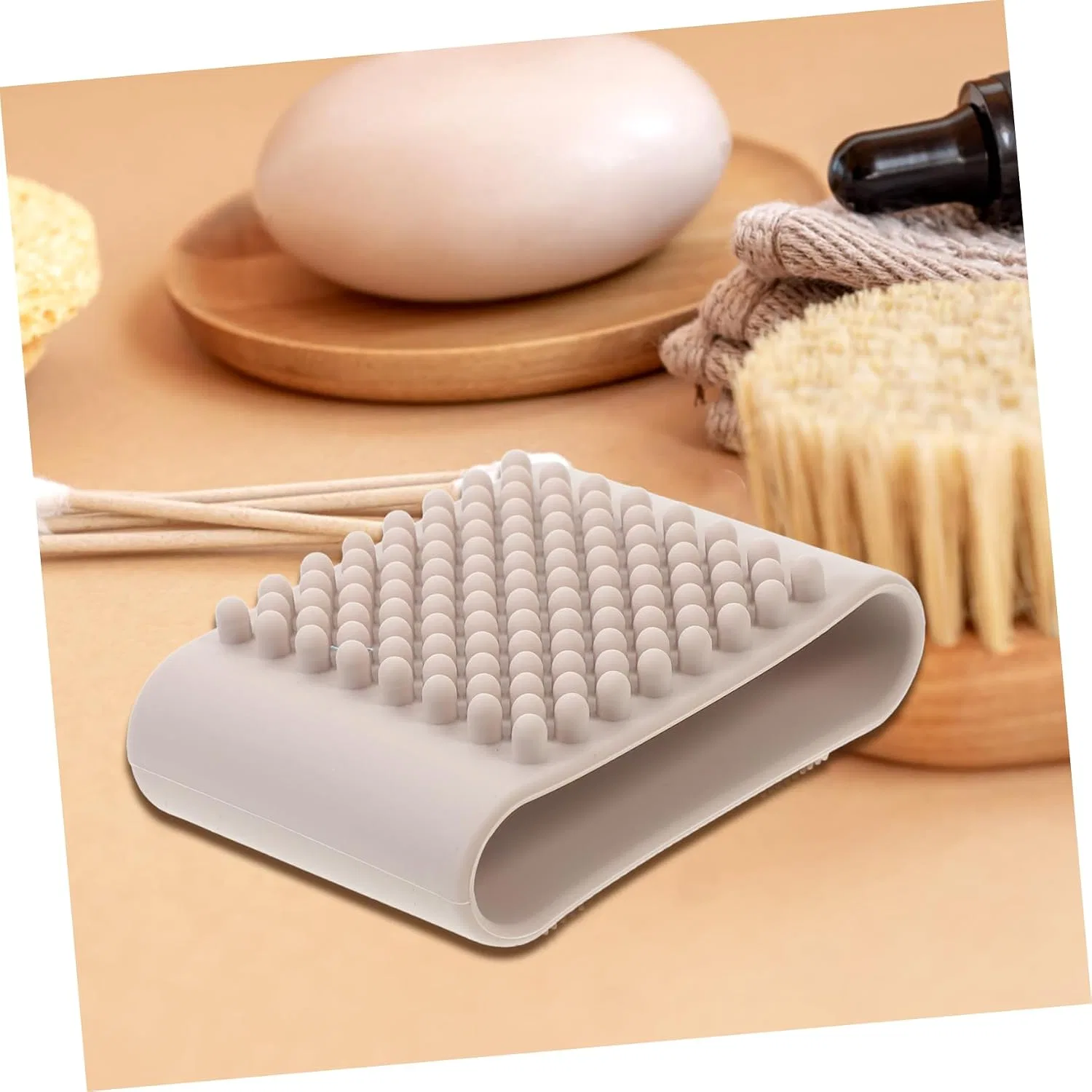 Щетка для массажа кожи головы Silicone Scalp Massager, WOONEKY, 1 шт, Beige — фото 3