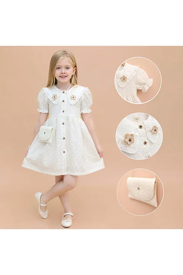 Детское платье для девочек с цветочным аппликацией Didustore, Cream