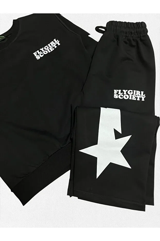 Детский комплект из футера для девочек хлопковый Star Patterned Fil Kids, Black — фото 4