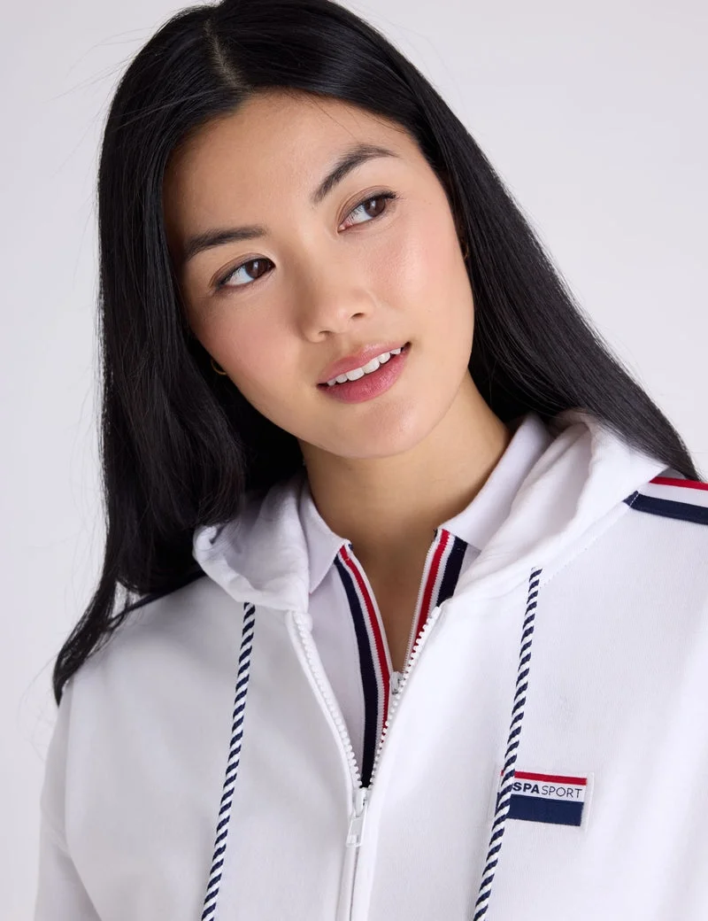 Женское худи U.S. Polo Assn. Signature Stripe USPA Sport Zip, белый — фото 4