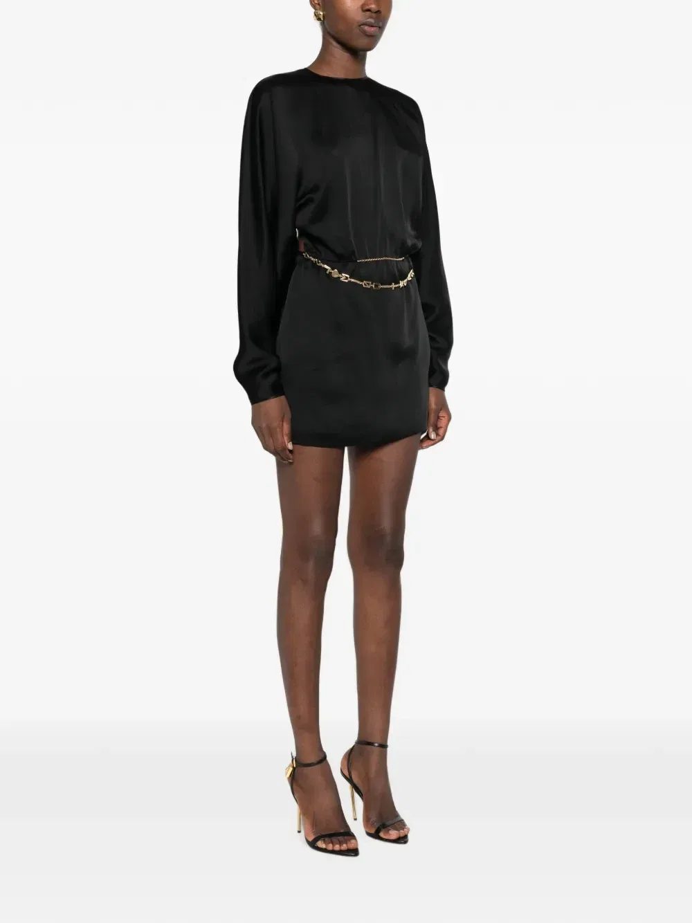 Мини-платье с открытой спиной и цепочками Saint Laurent, черный — фото 3