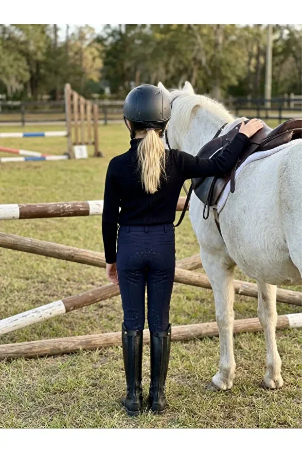 Детские леггинсы для девочек с принтом Peur Rider Shop, Navy Blue White Stripe — фото 3