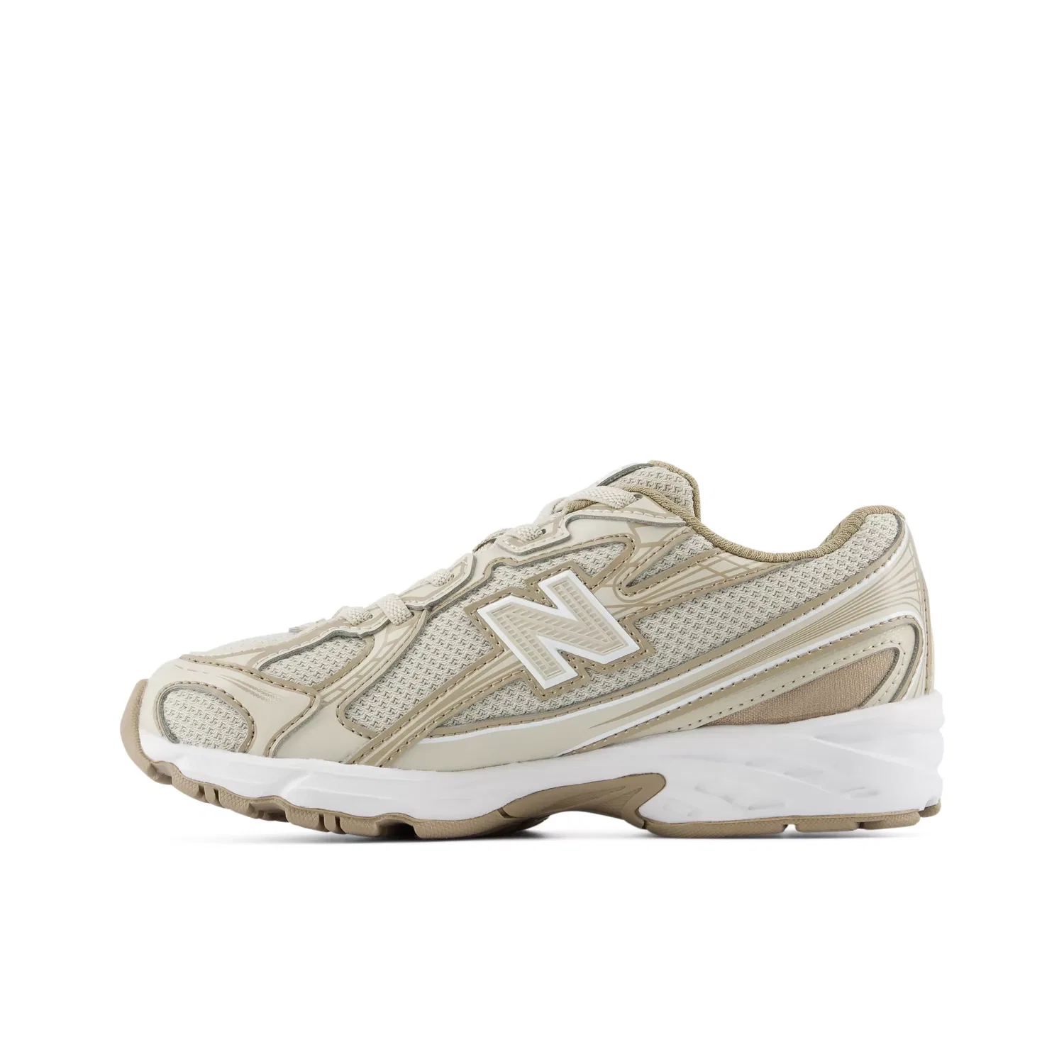 Детские кроссовки на шнурках с сетчатым верхом 740 Bungee Lace New Balance, Timberwolf With Driftwood — фото 3