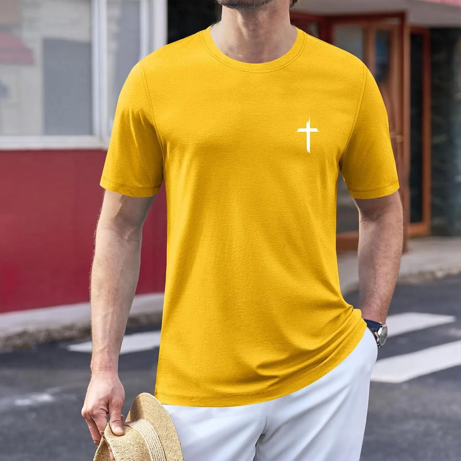 Мужская футболка с принтом пальмы, короткий рукав, Casual, Yellow — фото 2