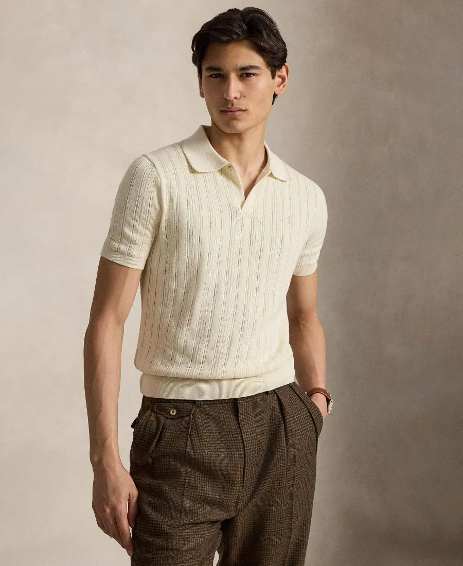 Мужская текстурированная хлопковая футболка-поло Polo Ralph Lauren, Andover Cream