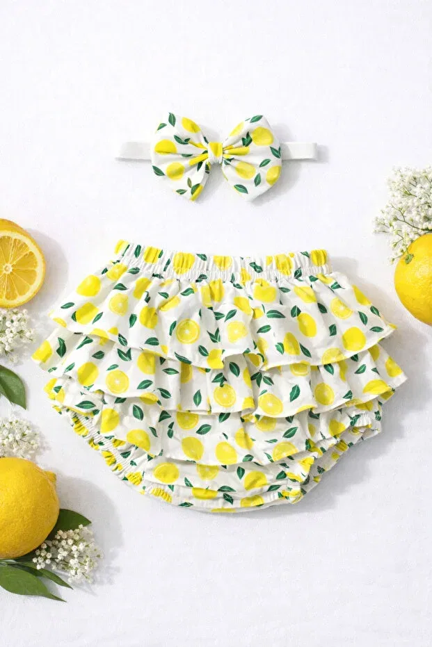 Детский комплект шорт и банданы для девочек с принтом Lemon Ruffle Shorts & Bandana Ues, Yellow