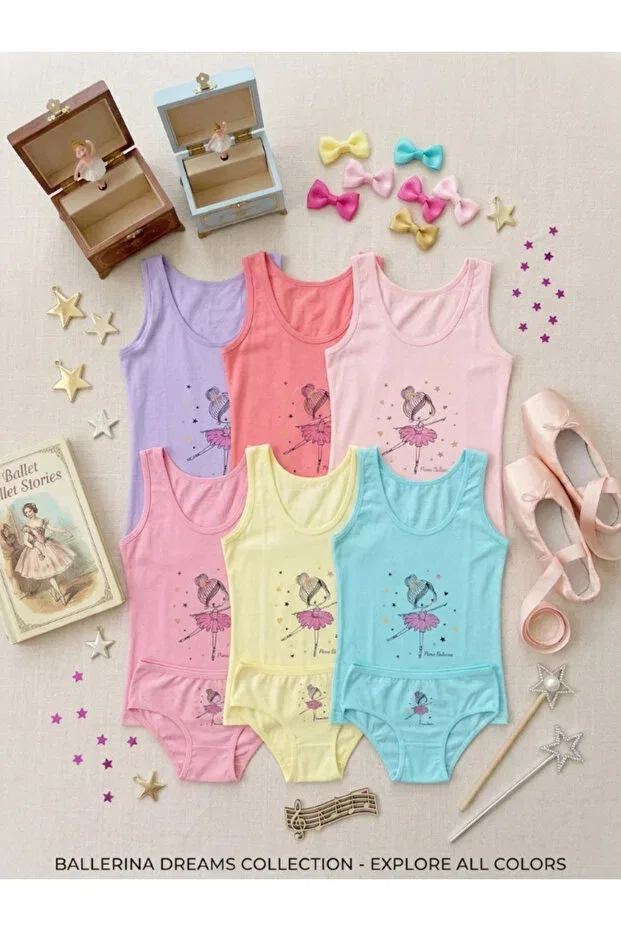 Детский комплект для девочек с принтом Pack of 6 girls' undershirt boxer set Mrr Majestic, Mint Green