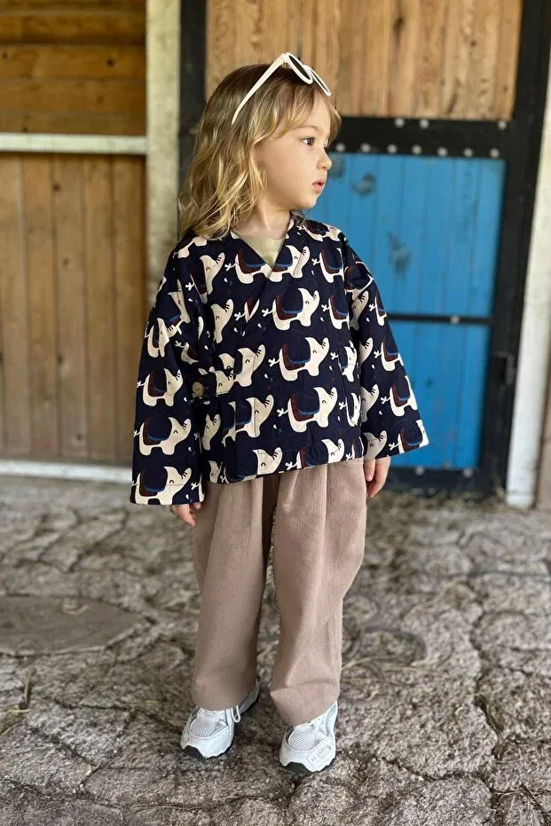 Детская куртка для девочек с принтом Double breasted elephant patterned jacket Mioma Kids, Blue