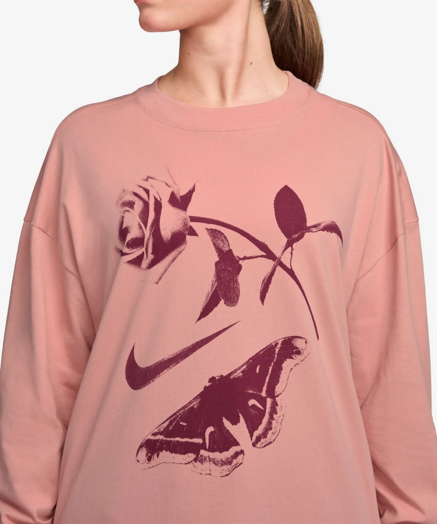 Женская футболка Nike Oversized с длинными рукавами и принтом, Red Stardust