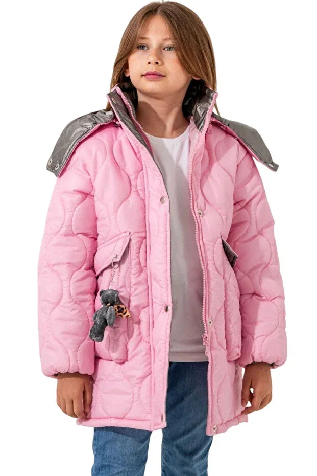 Детское пальто для девочек стеганое с капюшоном Teddy Bear Irem Çocuk Giyim, Pink