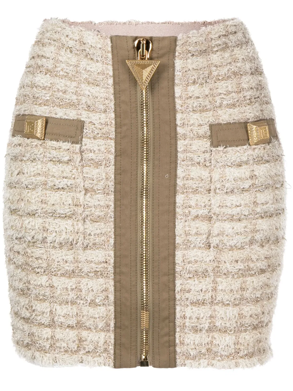Мини-юбка из твида с декоративными пуговицами Balmain, нейтральный