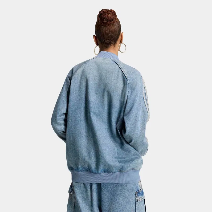 Женская джинсовая куртка с длинным рукавом, миди, adidas Originals, Синий — фото 2