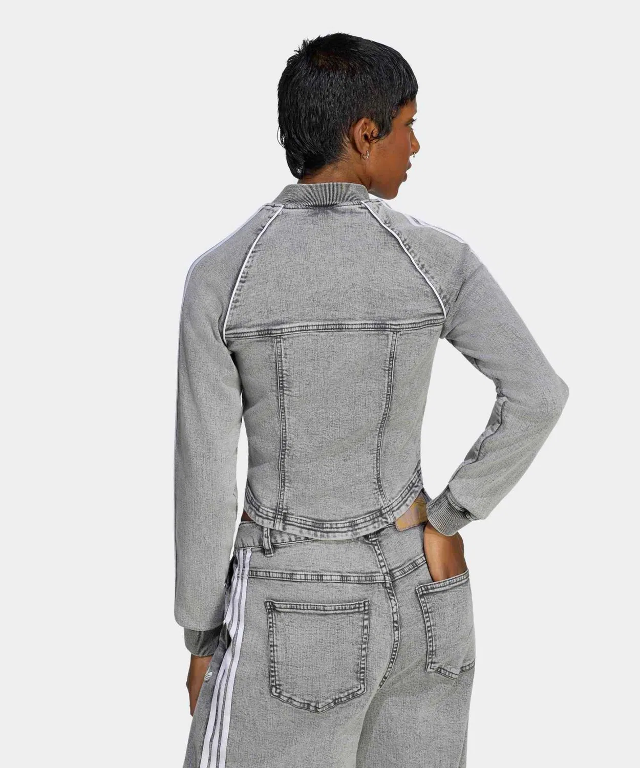 Женский джинсовый корсетный трек-топ Adidas Originals SST Denim Corset, Grey — фото 2