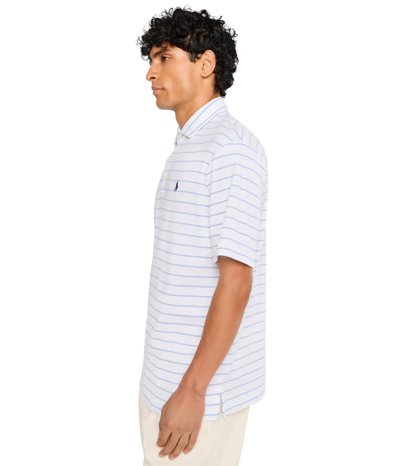Классическая полосатая рубашка-поло из мягкого хлопка Polo Ralph Lauren, White/Pebble Blue — фото 3