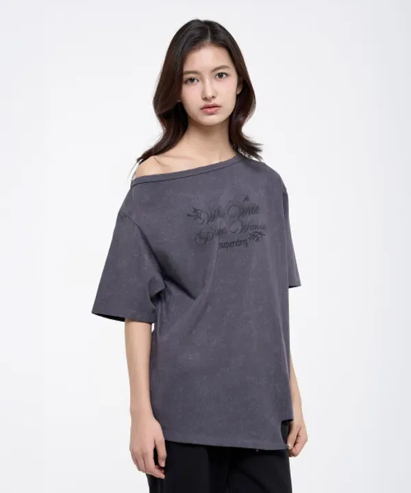 Футболка с боковым разрезом, винтажная, Superdry, charcoal