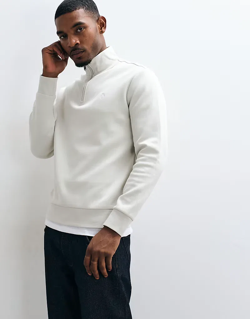 Толстовка Polo Ralph Lauren с логотипом Icon, двойной трикотажной тканью и застежкой-молнией на четверть длины, светло-серый