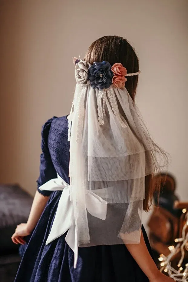 Детское платье для девочек с длинным рукавом Mialora Exclusive, Navy Blue — фото 4