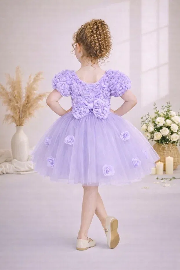 Детское платье для девочек кружевное Tulle Rose Detailed Girls' Evening Dress Dekubaby, Lilac