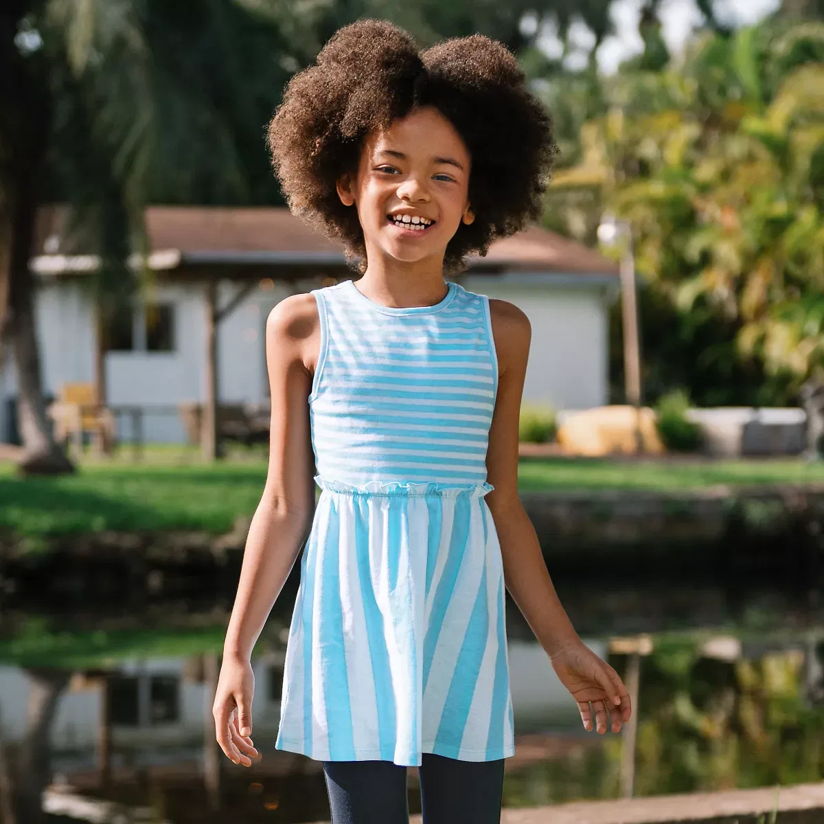 Детская туника для девочек без рукавов Lands' End, Light Blue Stripe