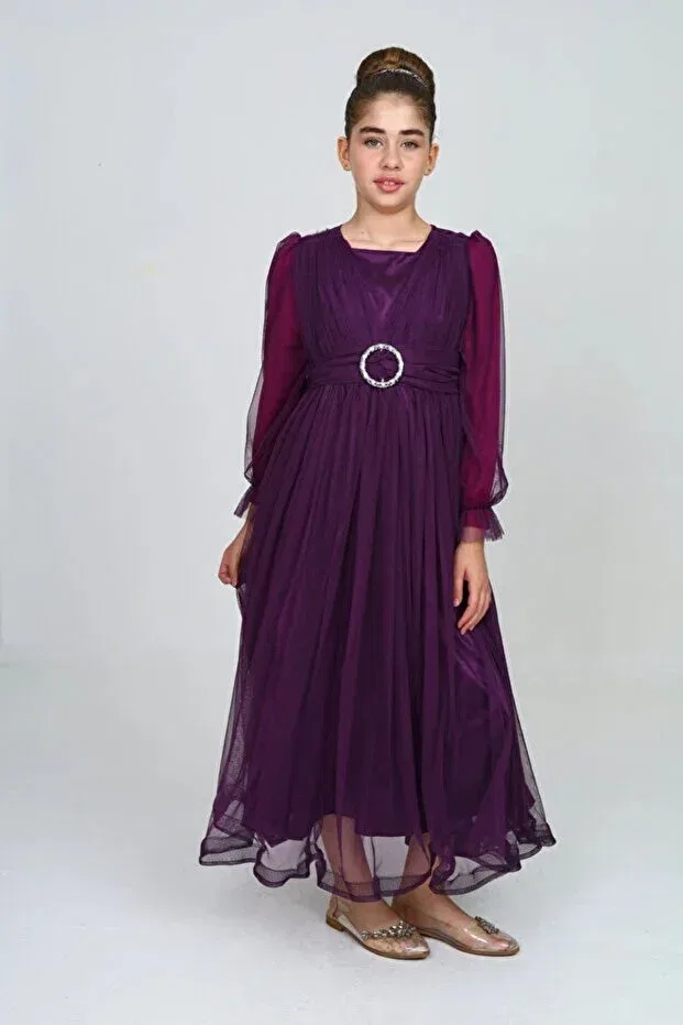 Детское платье для девочек с длинным рукавом Jogco, Purple — фото 3