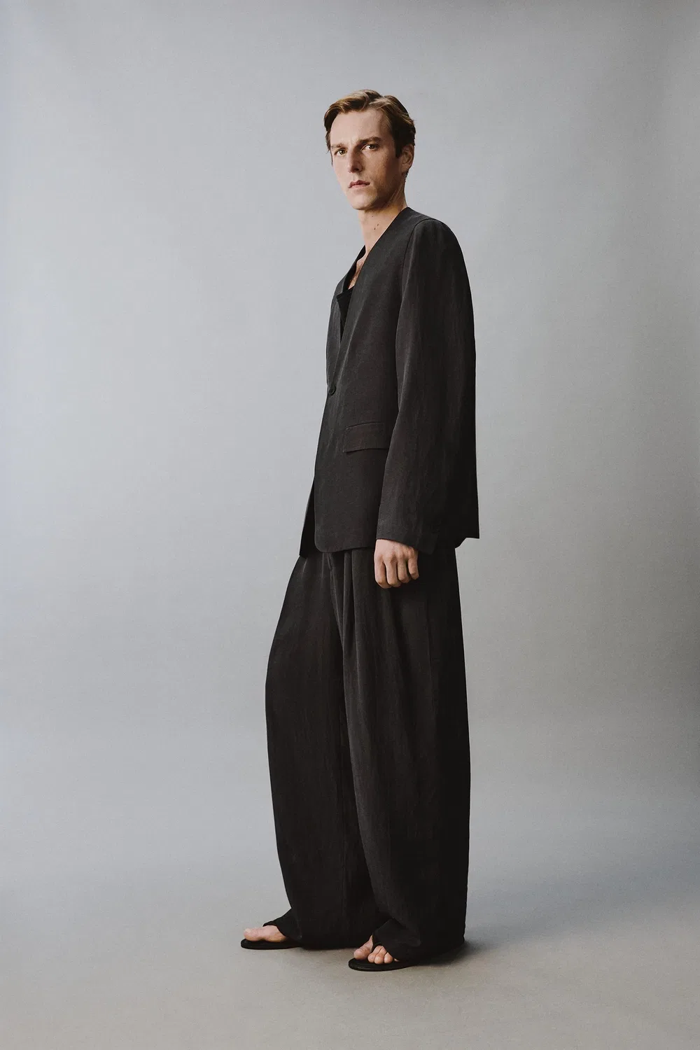 Свободные широкие брюки для костюма ZARA, Anthracite Grey — фото 4