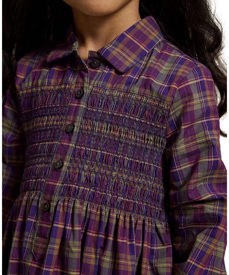 Платье-рубашка из хлопкового поплина с цветочным принтом, модель Floral Cotton Poplin Shirt Dress Polo Ralph Lauren, Purple/Green Multi Plaid — фото 3