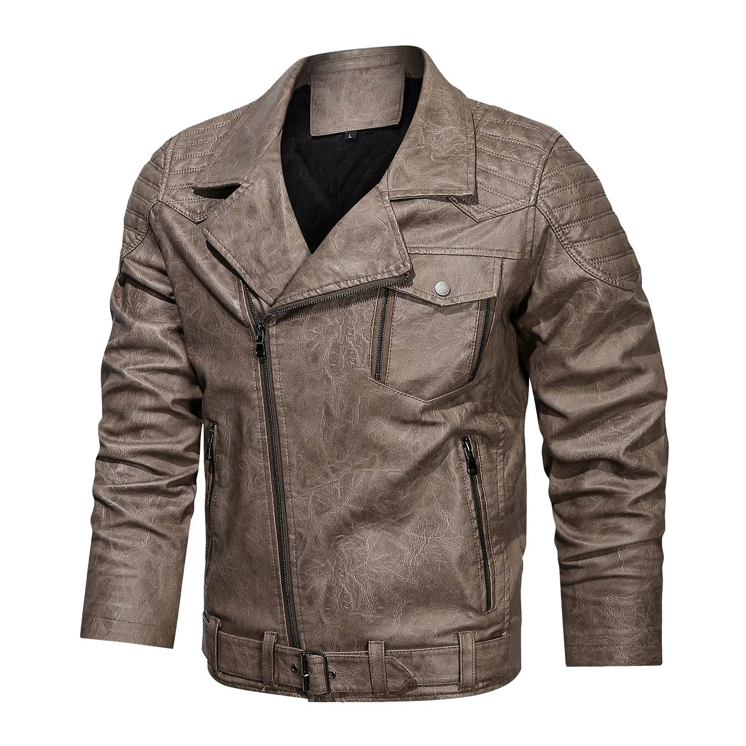 Мужская куртка из экокожи с воротником-стойкой Retro Winter Jacket, Zjsjm1024 1-braun