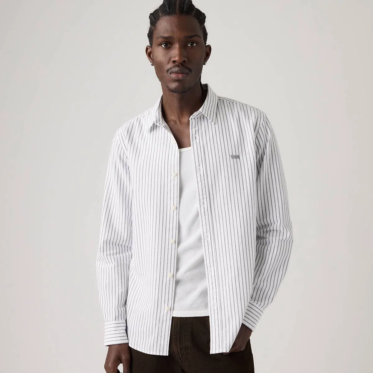 Стандартная рубашка Battery Housemark Levi's, Jensen Stripe Gray Pinstripe - White