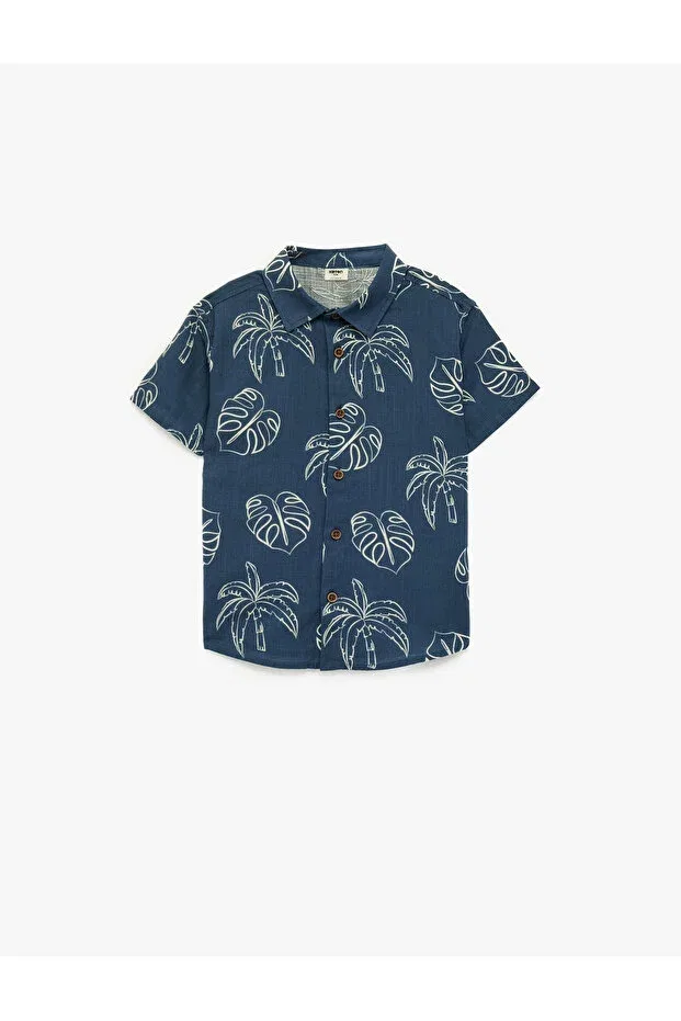 Детская рубашка с коротким рукавом с принтом Koton, Blue Patterned