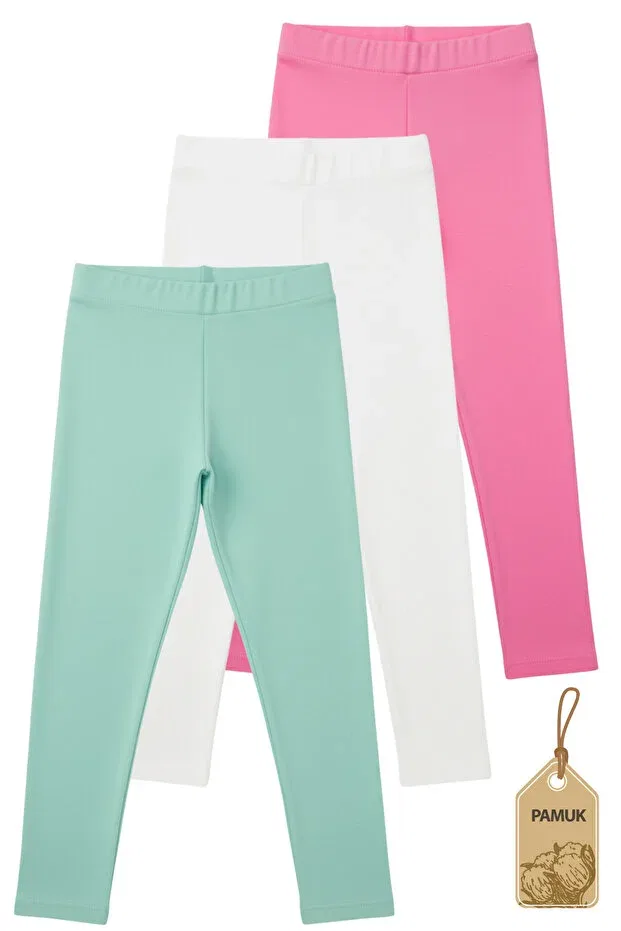 Детский комплект леггинсов для девочек с длинной штаниной Twoo Kids, Ecru-Mint-Pink