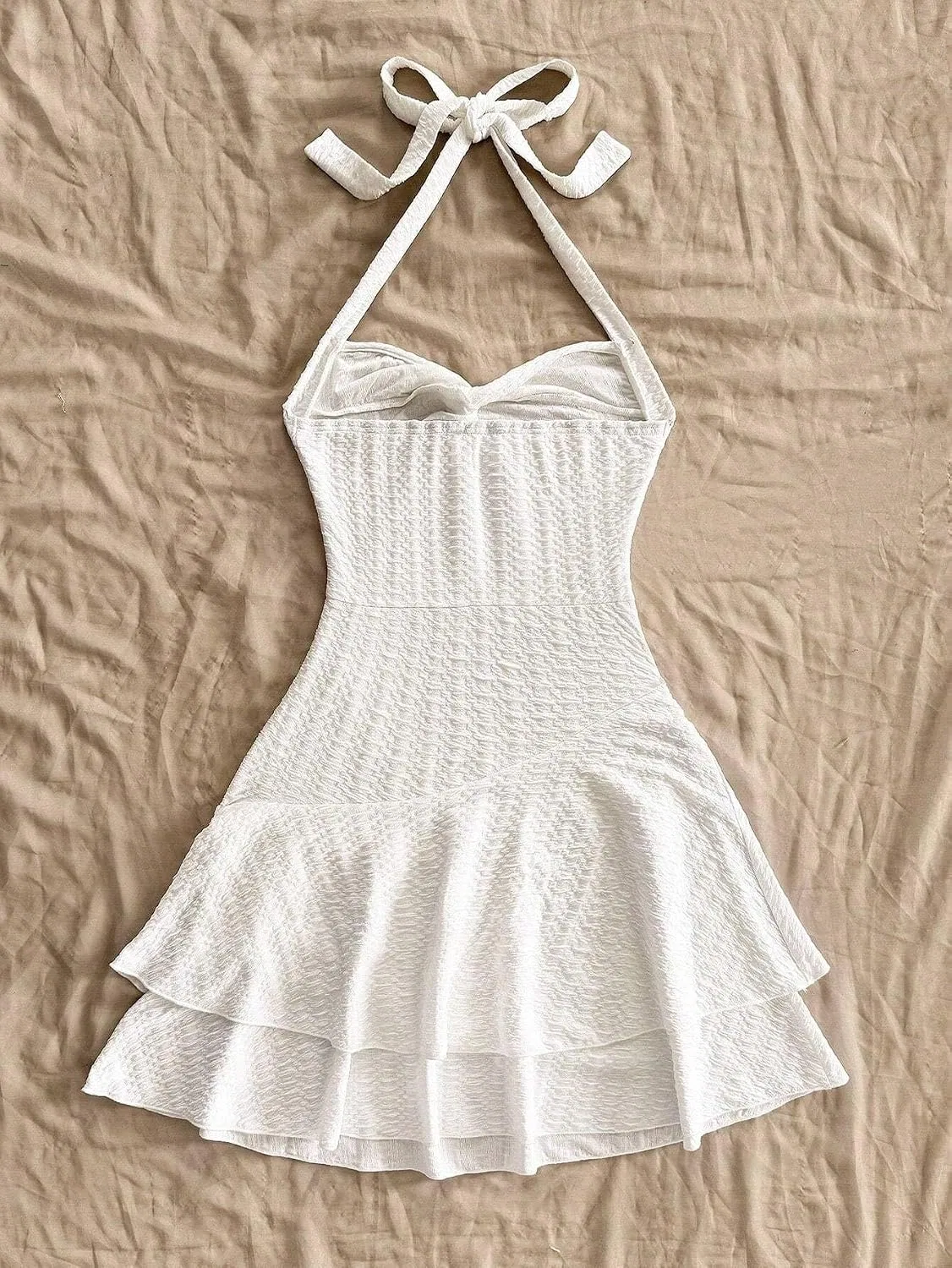 Женское повседневное платье с завязками на шее Cami, White — фото 2